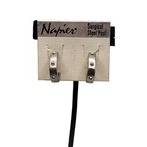 Signed Napier Silver Tone Studded Hoop Earrings 1in Vintage Industrial Style